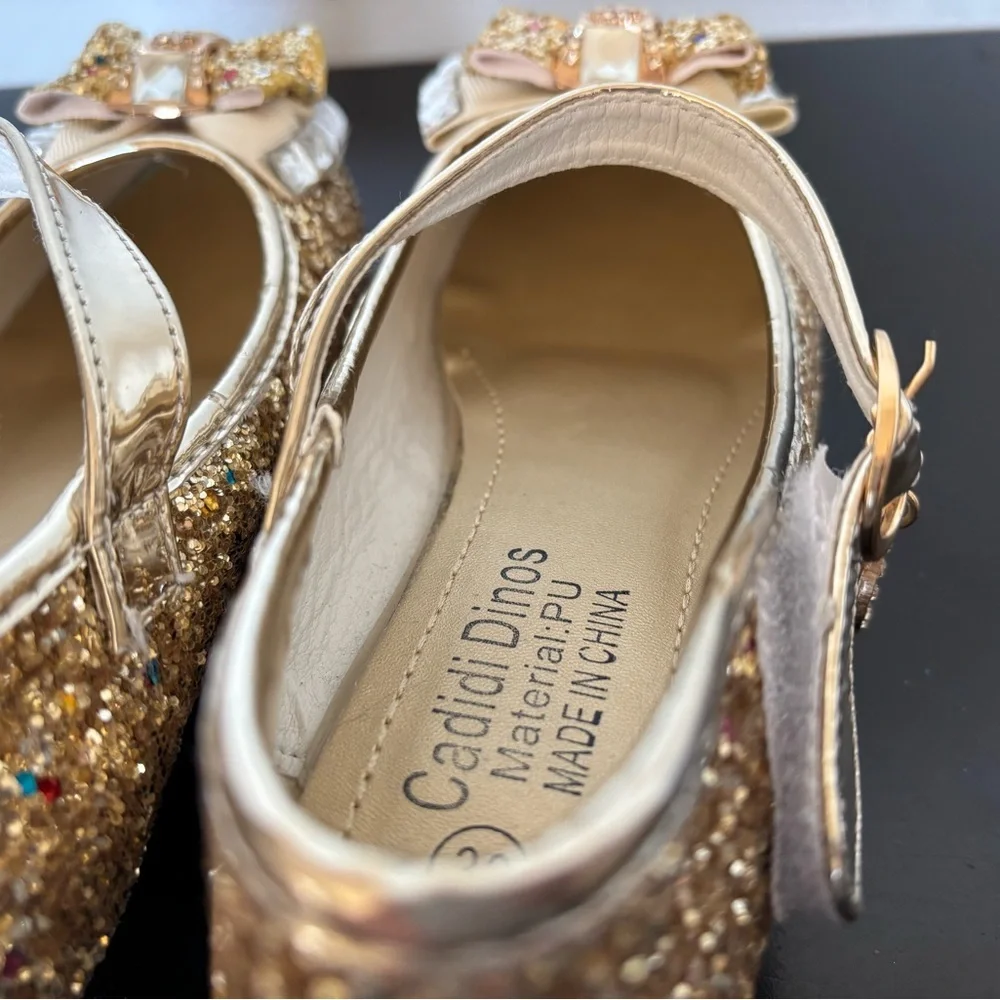 Cadidi Dinos Formal Dress Shoes Mary Jane Heels Girls 33EU 1.5-2US Gold Princess
